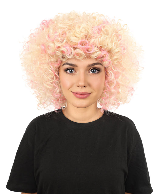HPO Women's Medium Curly Pop Star Wig | Sleek Synthetic Hairstyle with Bold Vibes | Cosplay, Halloween , Stage Performance & Festival Fashion