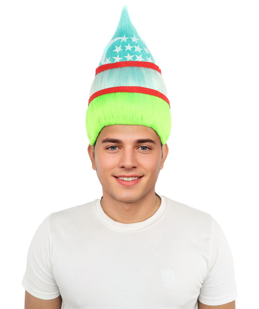Adult Uzbekistan Flag Troll Wig – Tall Spiky Multicolor Synthetic Hair Wig | Ideal for Cosplay, National Events & Theme Parties