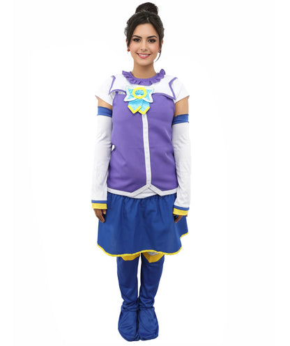 HPO Japanese Anime Fantasy Outfit | Vibrant Purple and Blue Ronior Jersey with Dress, Leg Socks, Bow, and Hand Gloves | Ideal for Cosplay, Halloween, and Performance