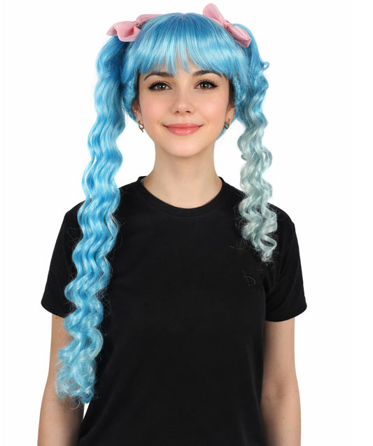 HPO Women's American Singer Long attractive Curly Wig With Bow | Halloween and Cosplay Wig | Flame-retardant Synthetic Fiber