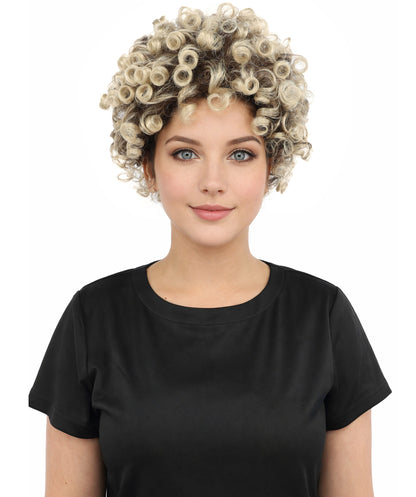 HPO Women's Pixie Cut Wig – Curly Brown with Blonde Highlights Long Hair with Natural Curls | Party Outfit for Cosplay, Halloween & Creative Character Styling