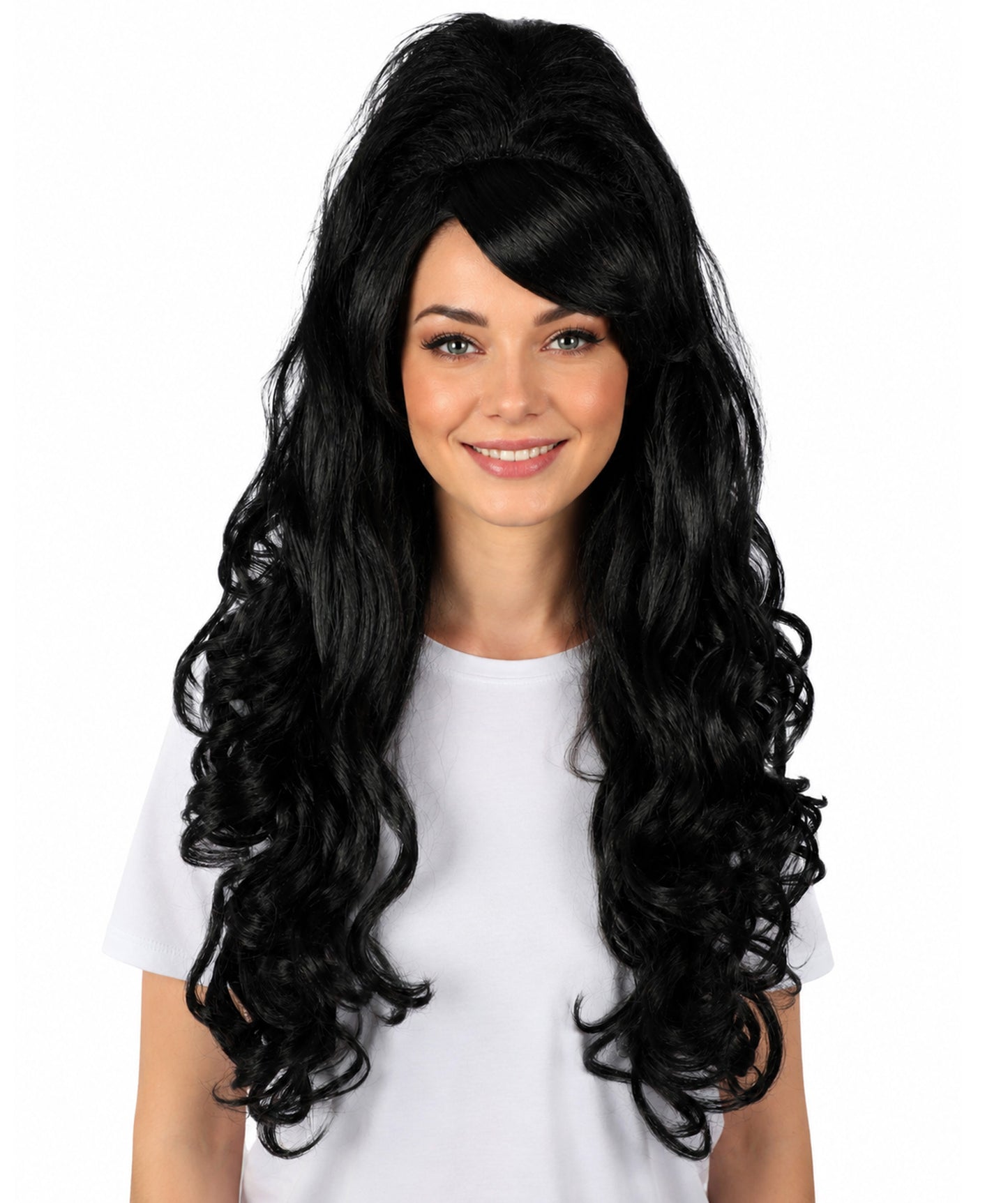 HPO Amy Winehouse Inspired Wig – Beehive Black Wig with Volume – Retro 60s Style Costume Wig for Women – Iconic Look for Halloween, Themed Parties, Tribute Events & Cosplay