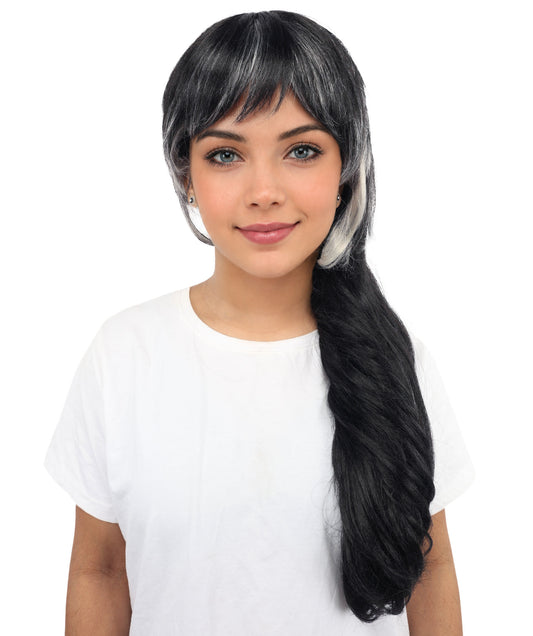 HPO Adult Women’s Pop Diva-Inspired Multicolor Wig | Long Layered Hairstyle with Side Bangs | Synthetic Hairpiece for Cosplay, Halloween, Party & Stage
