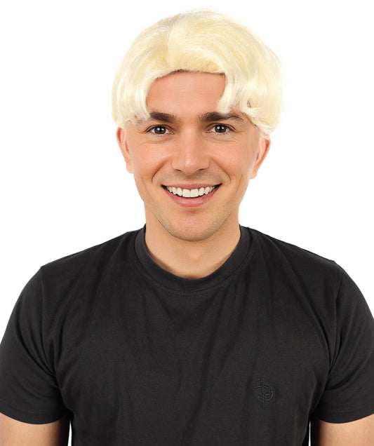 HPO Adult Men’s Short Layered K-Pop Style Blonde Wig - Clean Cut Performance Hairpiece with Modern Shape | Fits Naturally into Cosplay, Stage Looks, Halloween & Theme Events