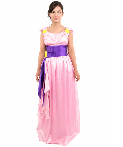 HPO Women’s Pink & Purple Heroine Style Costume – Elegant Draped Gown Dress with Sash Detail | Classic Theme Party & Cosplay Outfit