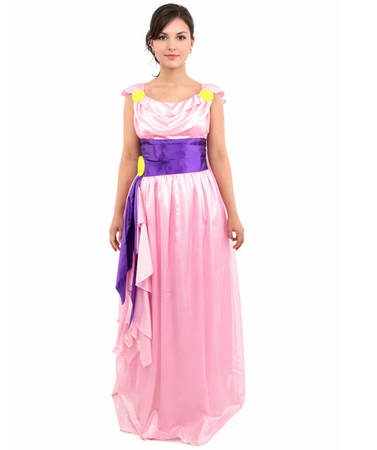 HPO Women’s Pink & Purple Heroine Style Costume – Elegant Draped Gown Dress with Sash Detail | Classic Theme Party & Cosplay Outfit