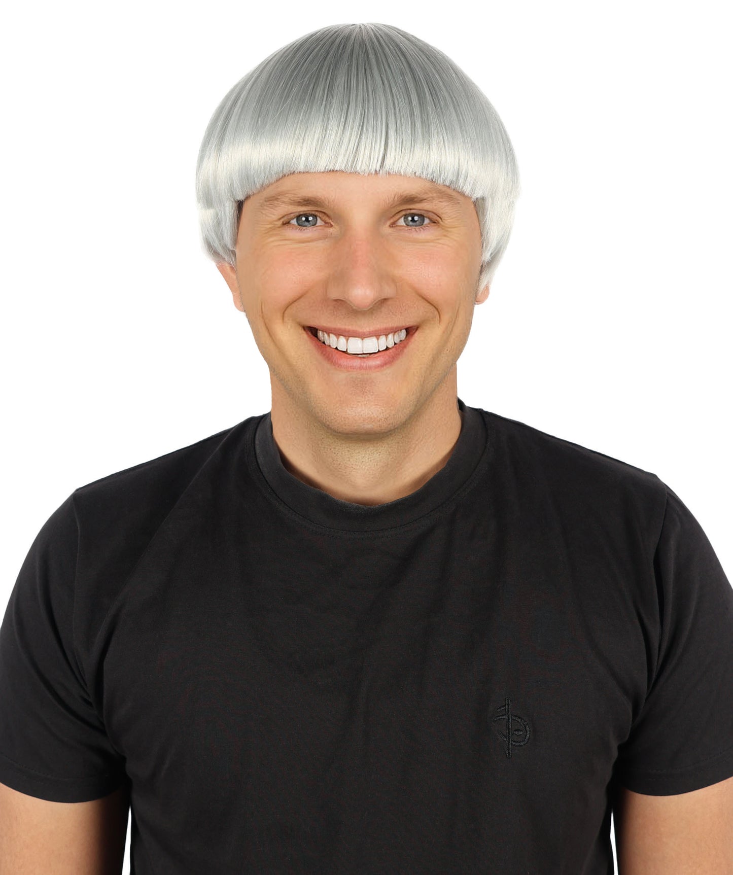 HPO Men's 9" Inch Short Length Halloween Classic Moe Retro Bowl Cut Costume Wig, Multiple Color Synthetic Soft Fiber Hair, Perfect for your next Festival