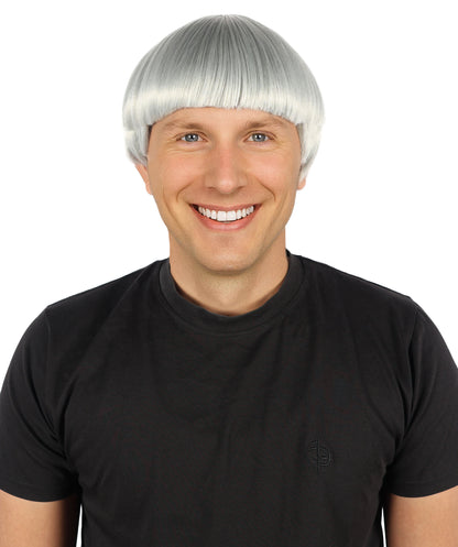 HPO Men's 9" Inch Short Length Halloween Classic Moe Retro Bowl Cut Costume Wig, Multiple Color Synthetic Soft Fiber Hair, Perfect for your next Festival