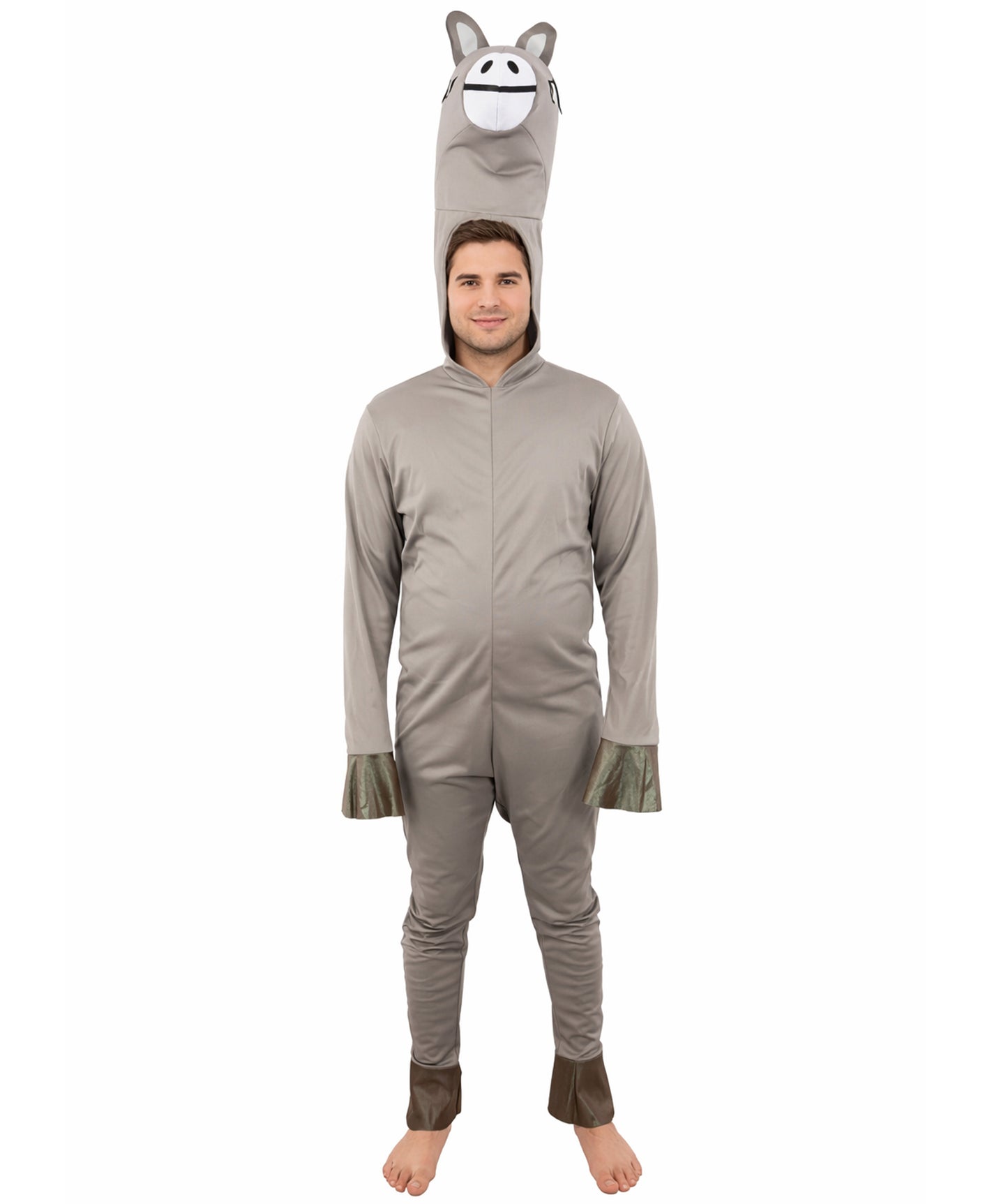 HPO Men's Hooded Donkey Costume| Gray Animal Jumpsuit for Halloween