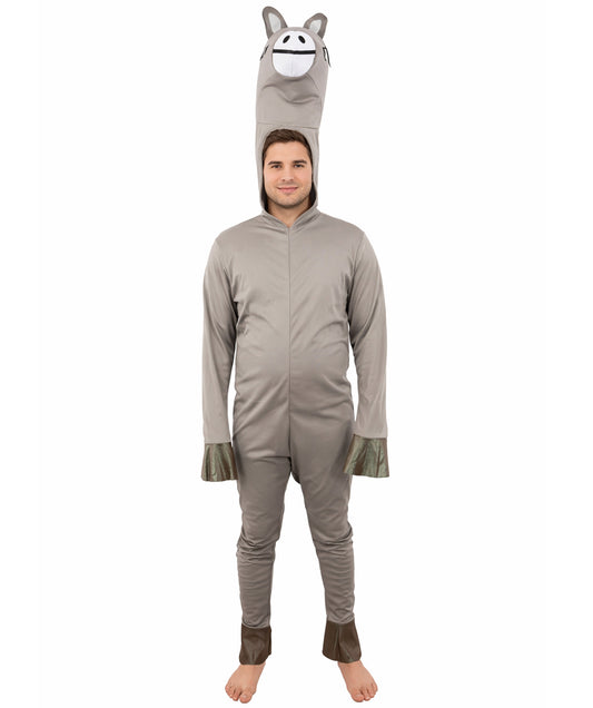 HPO Men's Hooded Donkey Costume| Gray Animal Jumpsuit for Halloween