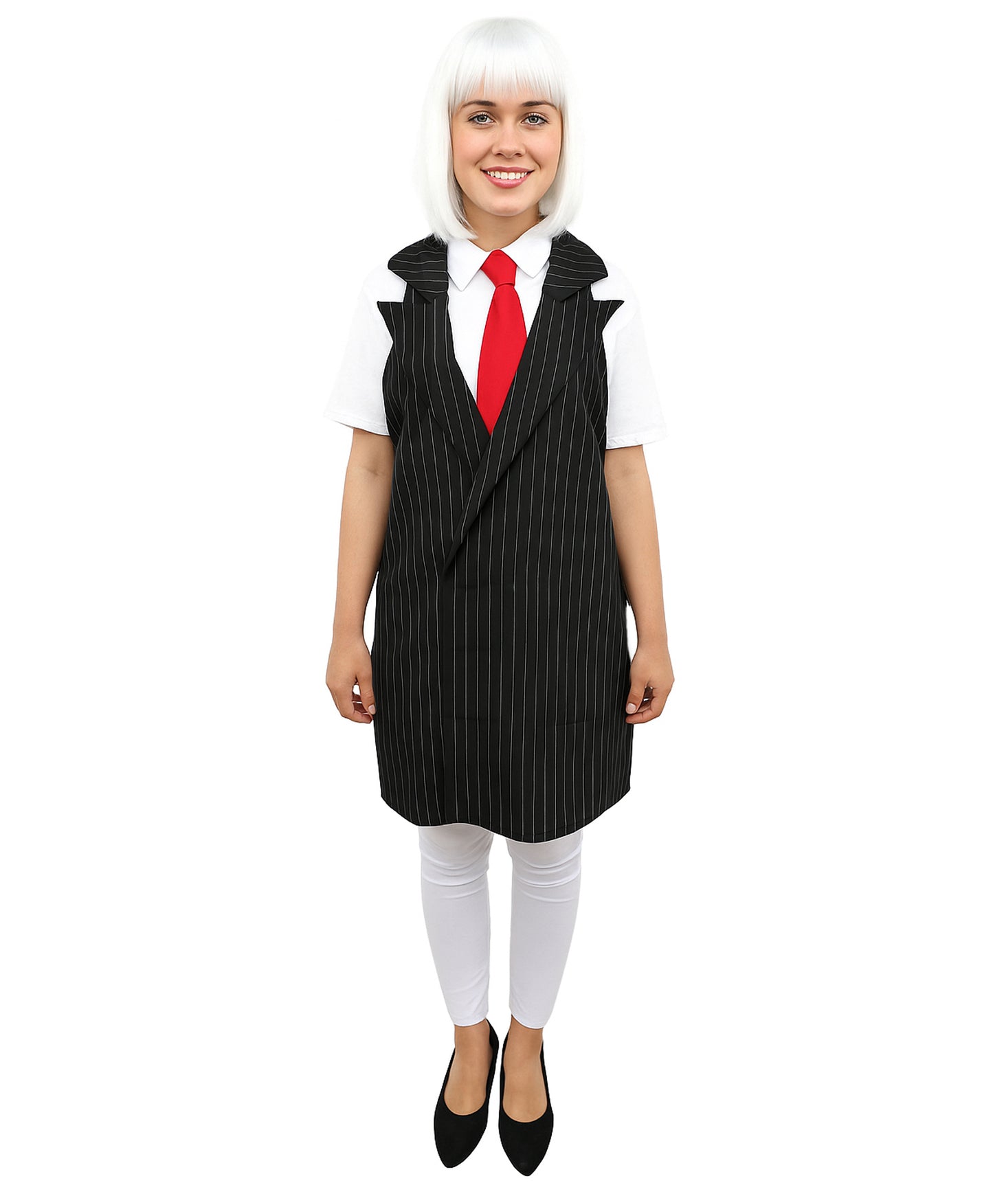 HPO Anime-Inspired Black Suit Costume Set – Stylish Sleeveless Dress & Red Tie | Women’s Full Cosplay Outfit for Halloween, Anime Events & Themed Parties