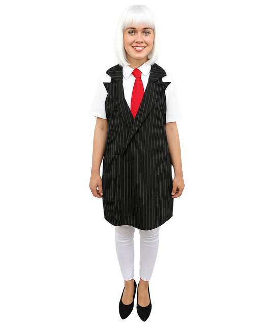 HPO Anime-Inspired Black Suit Costume Set – Stylish Sleeveless Dress & Red Tie | Women’s Full Cosplay Outfit for Halloween, Anime Events & Themed Parties
