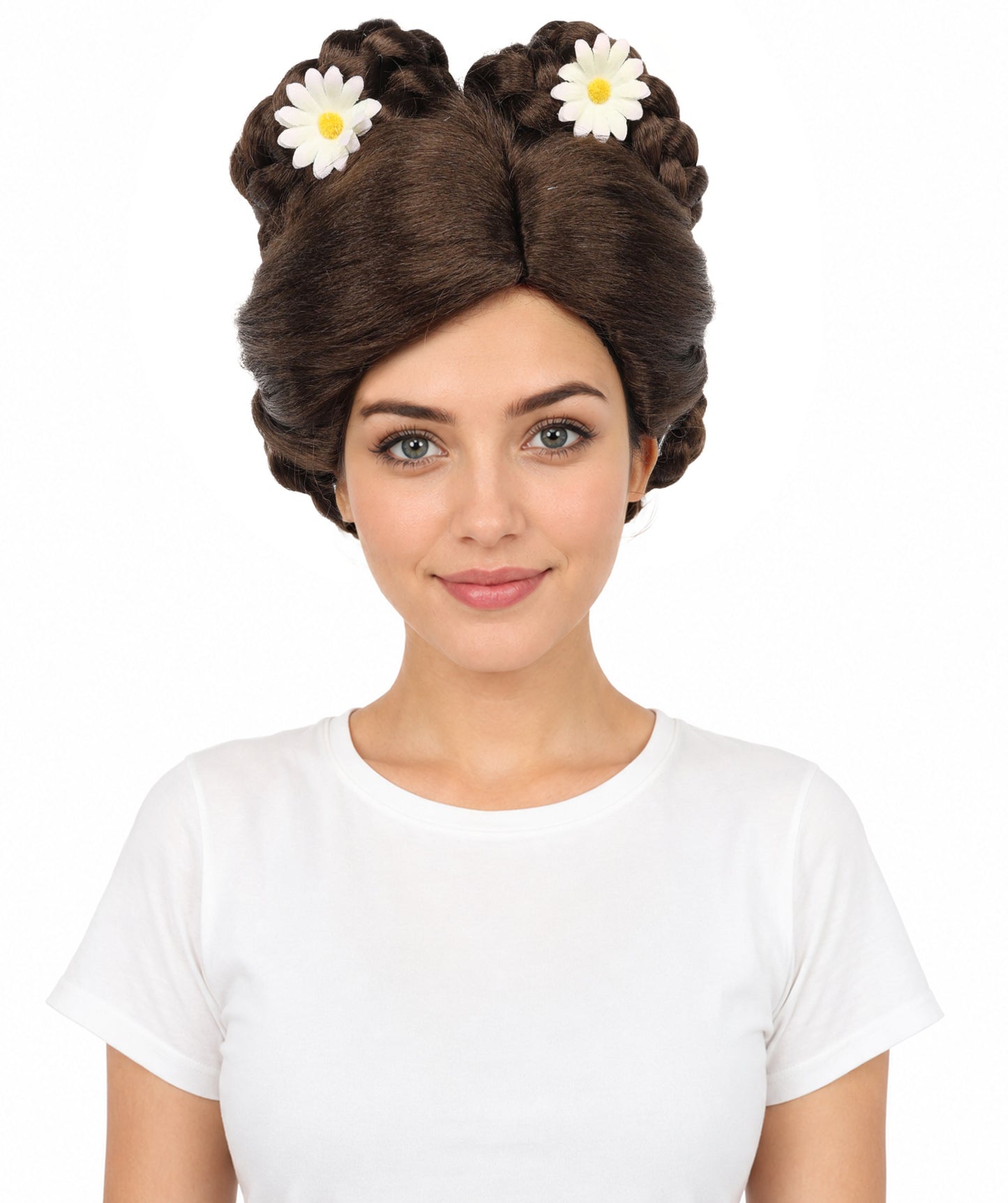 HPO Adult Women’s Elegant Brown Updo Wig | 12” Flame-Resistant Synthetic Hairpiece | Lightweight Capless Design for Halloween and Cosplay
