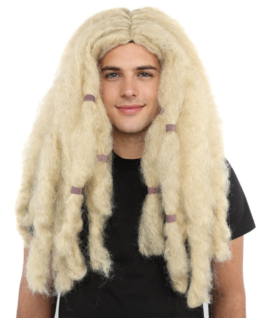 HPO Men’s Extra Long Blonde Dreadlock Wig – 25 Inch Capless Cap Viking Warrior | Ideal for Cosplay, Halloween and Theater