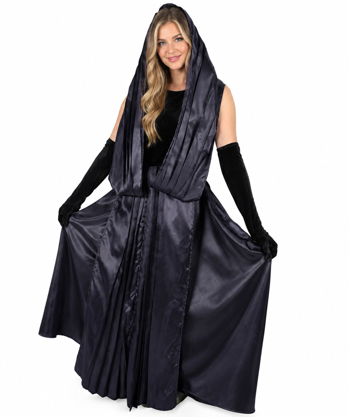HPO Women's Fictional Movie Character Navy Blue And Black Long Costume, Perfect for Halloween, Flame-retardant Synthetic Fabric