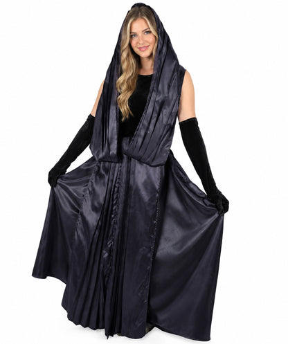 HPO Women's Fictional Movie Character Navy Blue And Black Long Costume, Perfect for Halloween, Flame-retardant Synthetic Fabric