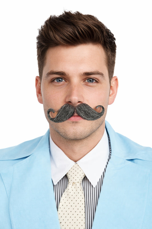 Men's Rollie Fingers Style Moustache Set | Gray Fancy Facial Hair