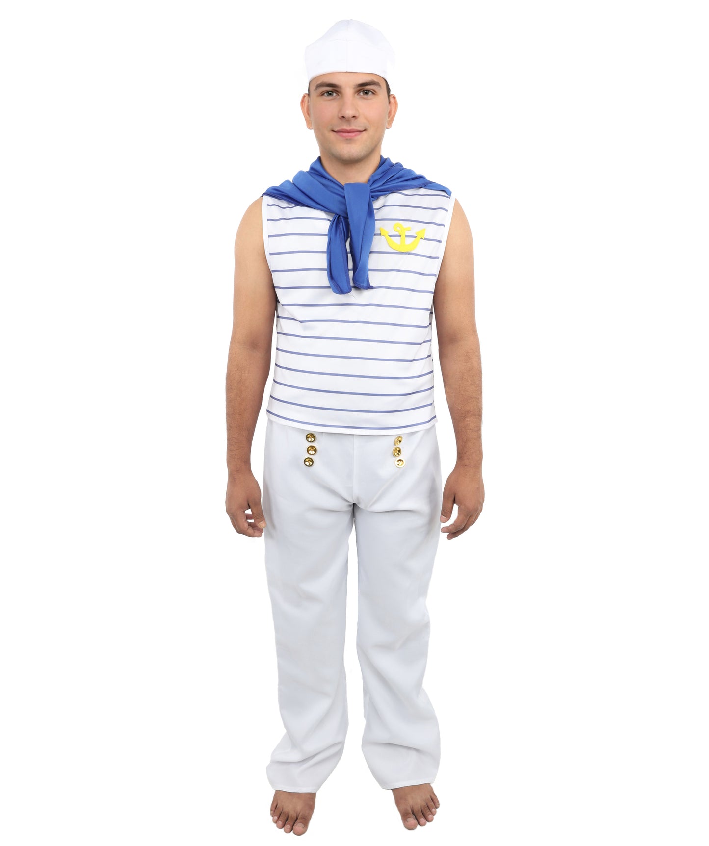 HPO Men’s Fever French Sailor White & Blue Costume by Smiffys – Striped Shirt & Sailor Hat