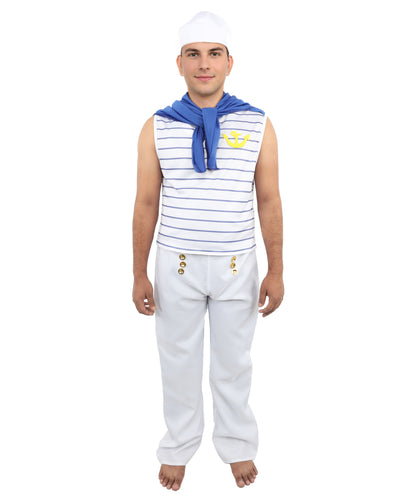 HPO Men’s Fever French Sailor White & Blue Costume by Smiffys – Striped Shirt & Sailor Hat