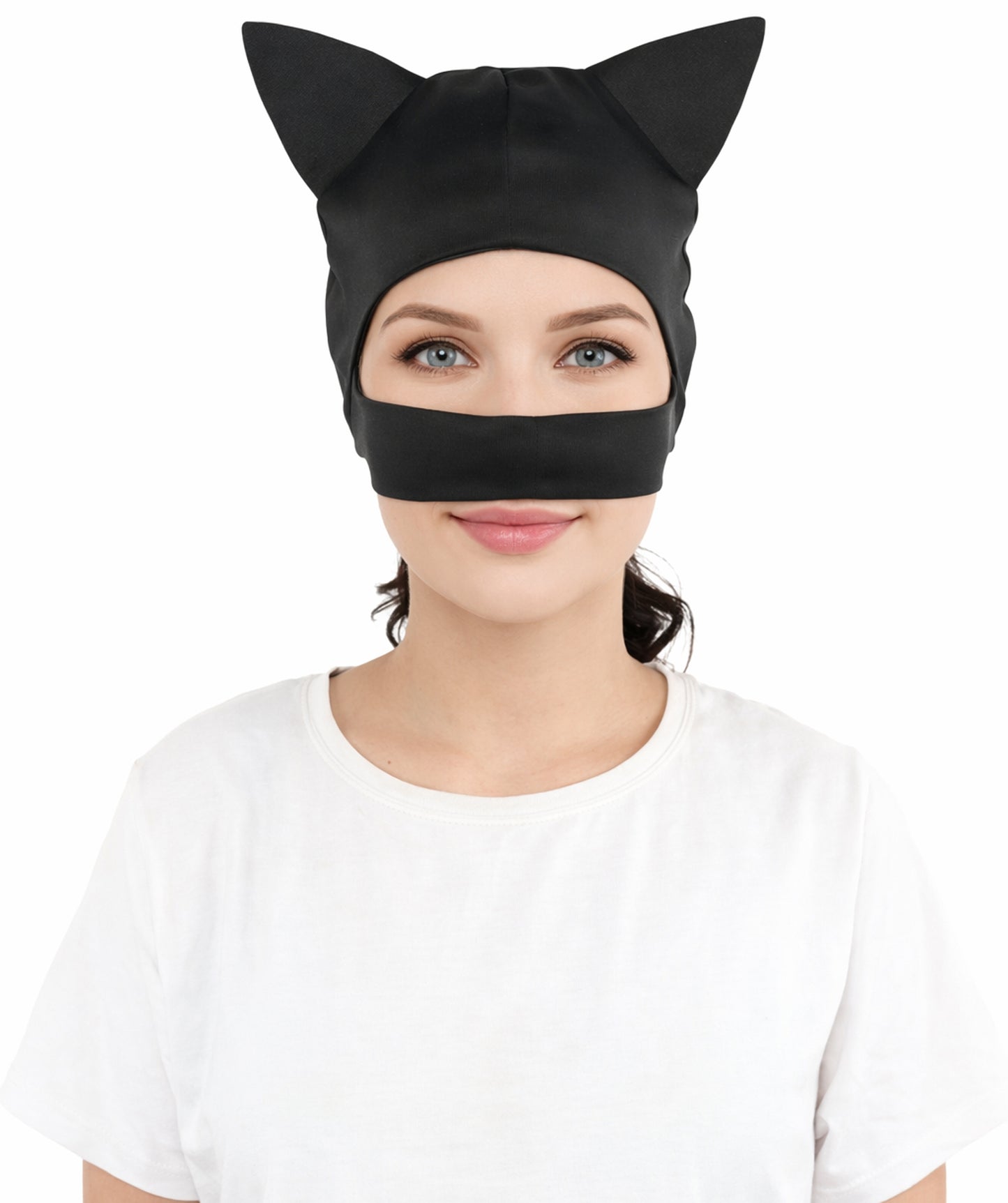 HPO Women’s Black Hero Costume Mask – Soft Fabric Formed Face Cover with Defined Eye Shape | Cosplay Party & Halloween Outfit