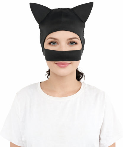 HPO Women’s Black Hero Costume Mask – Soft Fabric Formed Face Cover with Defined Eye Shape | Cosplay Party & Halloween Outfit
