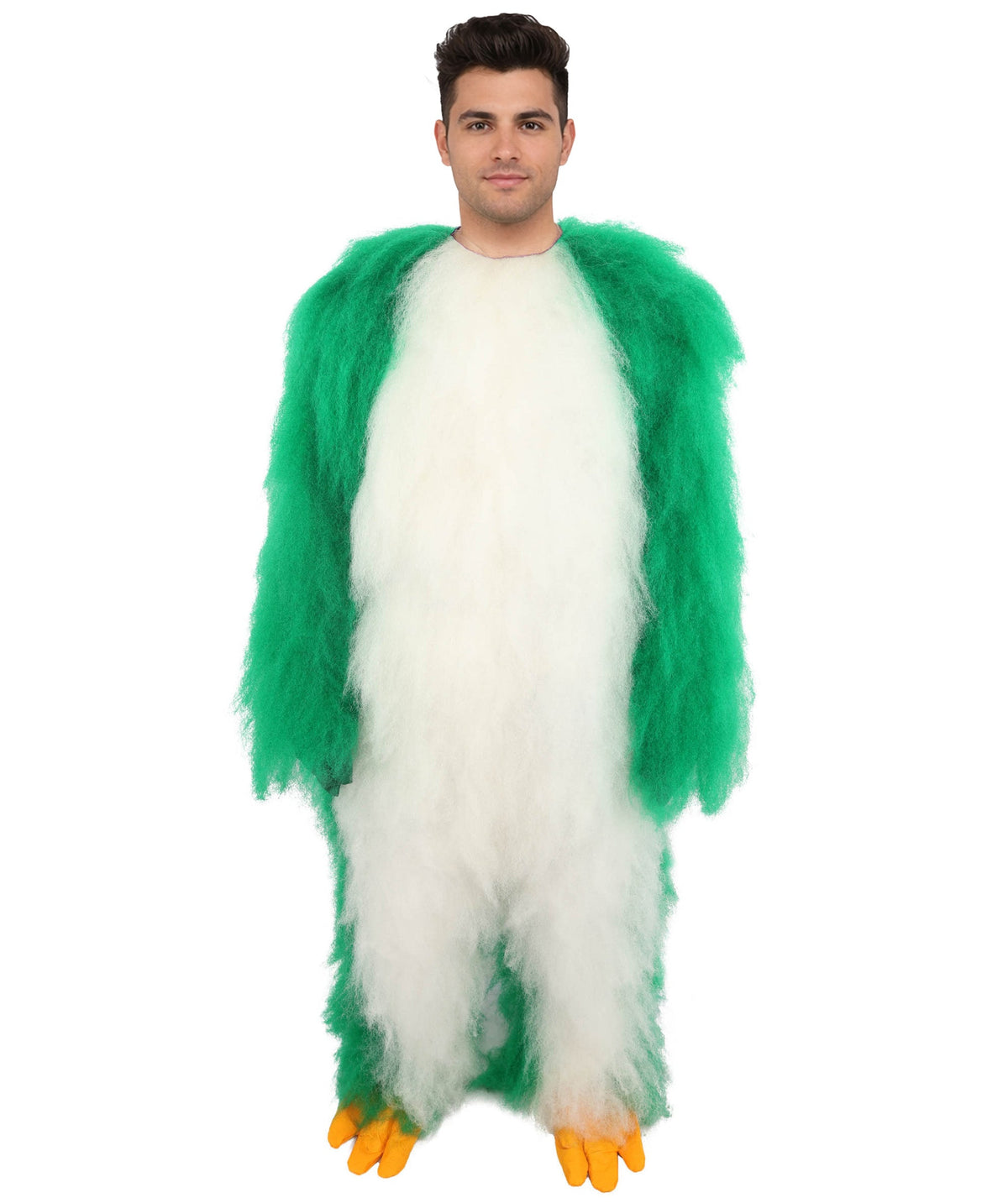 HPO Adults Parrot Mascot Costume Full-Body Furry Bird Jumpsuit with Mask - Green & White Parrot Costume Set with Furry Full-Body Jumpsuit and Character Mask for Halloween Cosplay Parties & Events