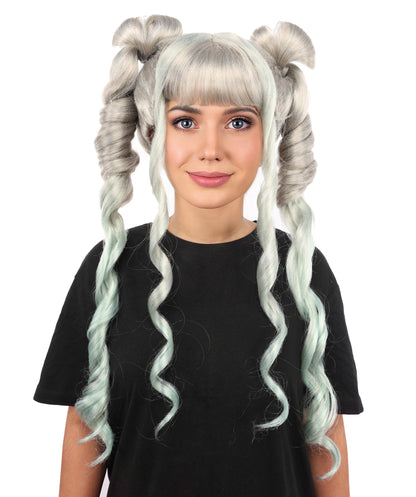 HPO Women's Long Layered Grey Anime-Style Wig with Rounded Bangs | Synthetic  Hair for Halloween, Cosplay, Festivals, Parties & Stage