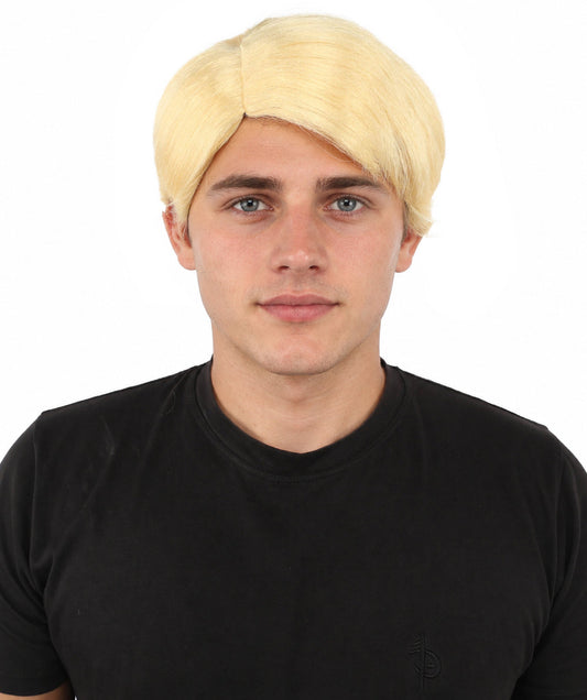 Adult & Teen Men's Short Blonde Retro Wig | Synthetic Hairpiece with Classic Layered Cut | Ideal for Halloween, Cosplay, Theater, Roleplay and Party Accessory