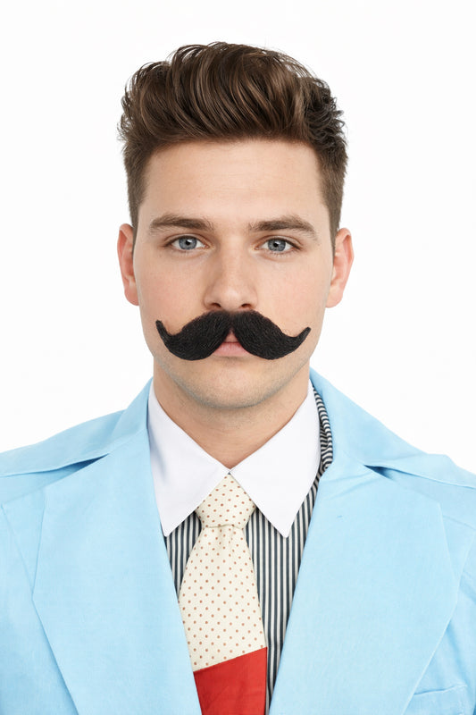 Men's Hook Style Moustache Set | Black Fancy Facial Hair