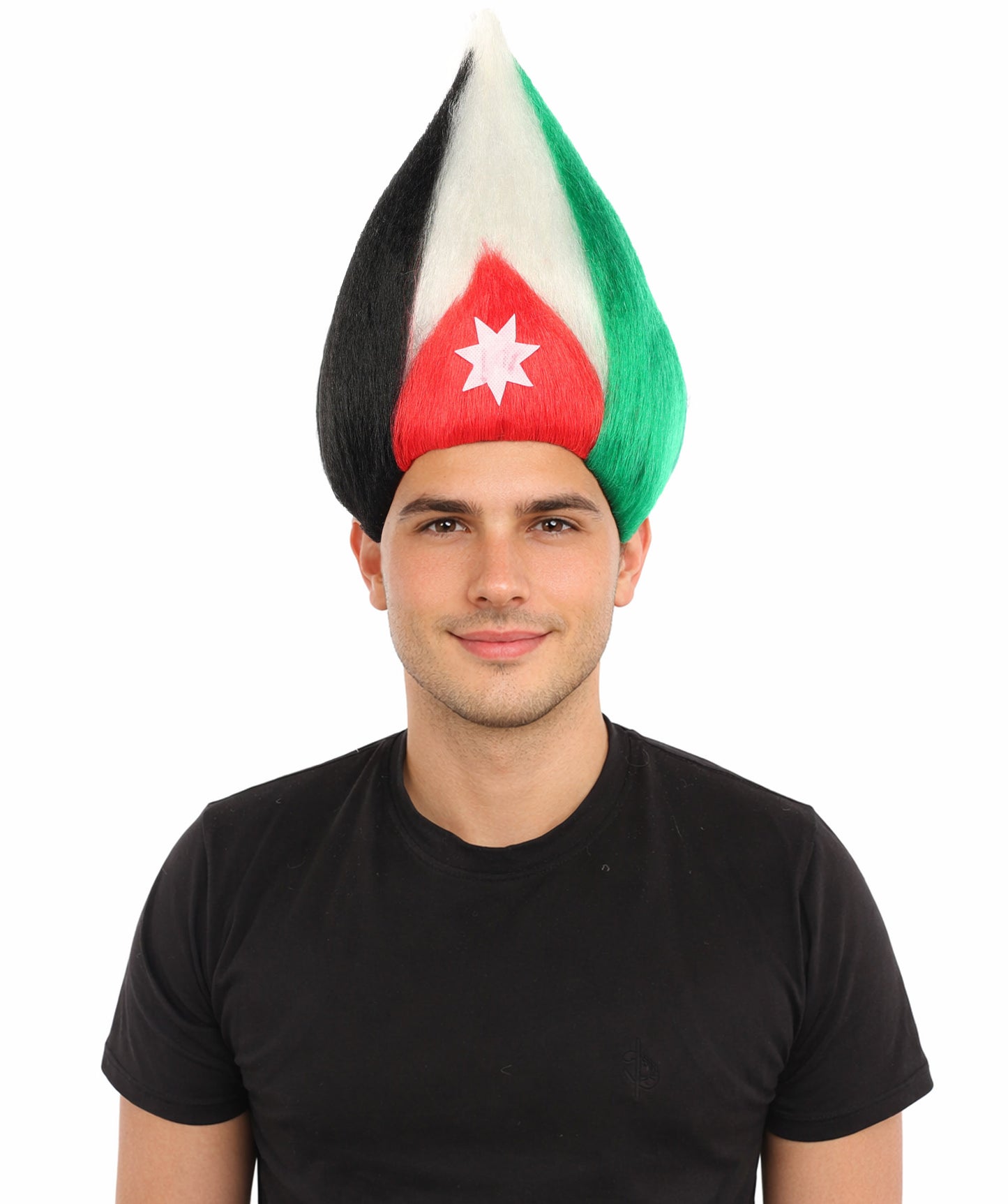 HPO Unisex Jordan Flag Inspired Troll Wig – Tall Spiky Red, Black, and Green Hairpiece | Ideal  for Sport National Events & Parties