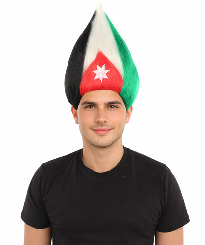HPO Unisex Jordan Flag Inspired Troll Wig – Tall Spiky Red, Black, and Green Hairpiece | Ideal  for Sport National Events & Parties