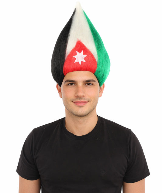 HPO Unisex Jordan Flag Inspired Troll Wig – Tall Spiky Red, Black, and Green Hairpiece | Ideal  for Sport National Events & Parties