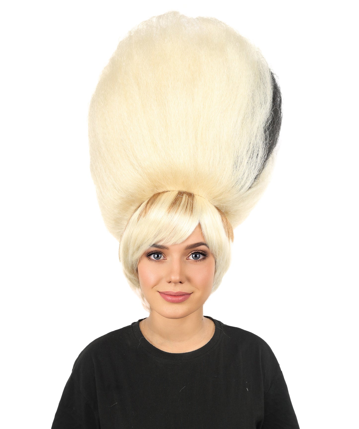 HPO Women’s Avant-Garde High Beehive Wig | Platinum Blonde with Black Streaks | Dramatic  Wig for Stage, Cosplay & Halloween