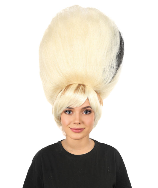 HPO Women’s Avant-Garde High Beehive Wig | Platinum Blonde with Black Streaks | Dramatic  Wig for Stage, Cosplay & Halloween