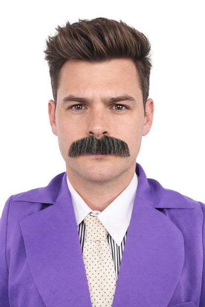 HPO Adult Men's Fake Human Hair Rancher Cowboy Mustache | Mixed Black & Grey