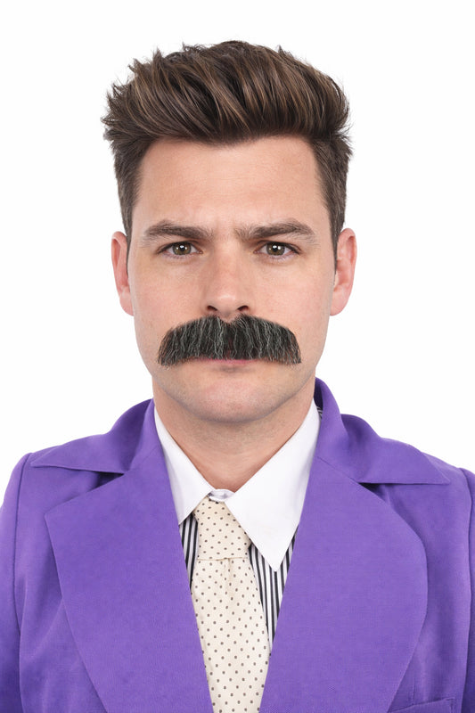 HPO Adult Men's Fake Human Hair Rancher Cowboy Mustache | Mixed Black & Grey