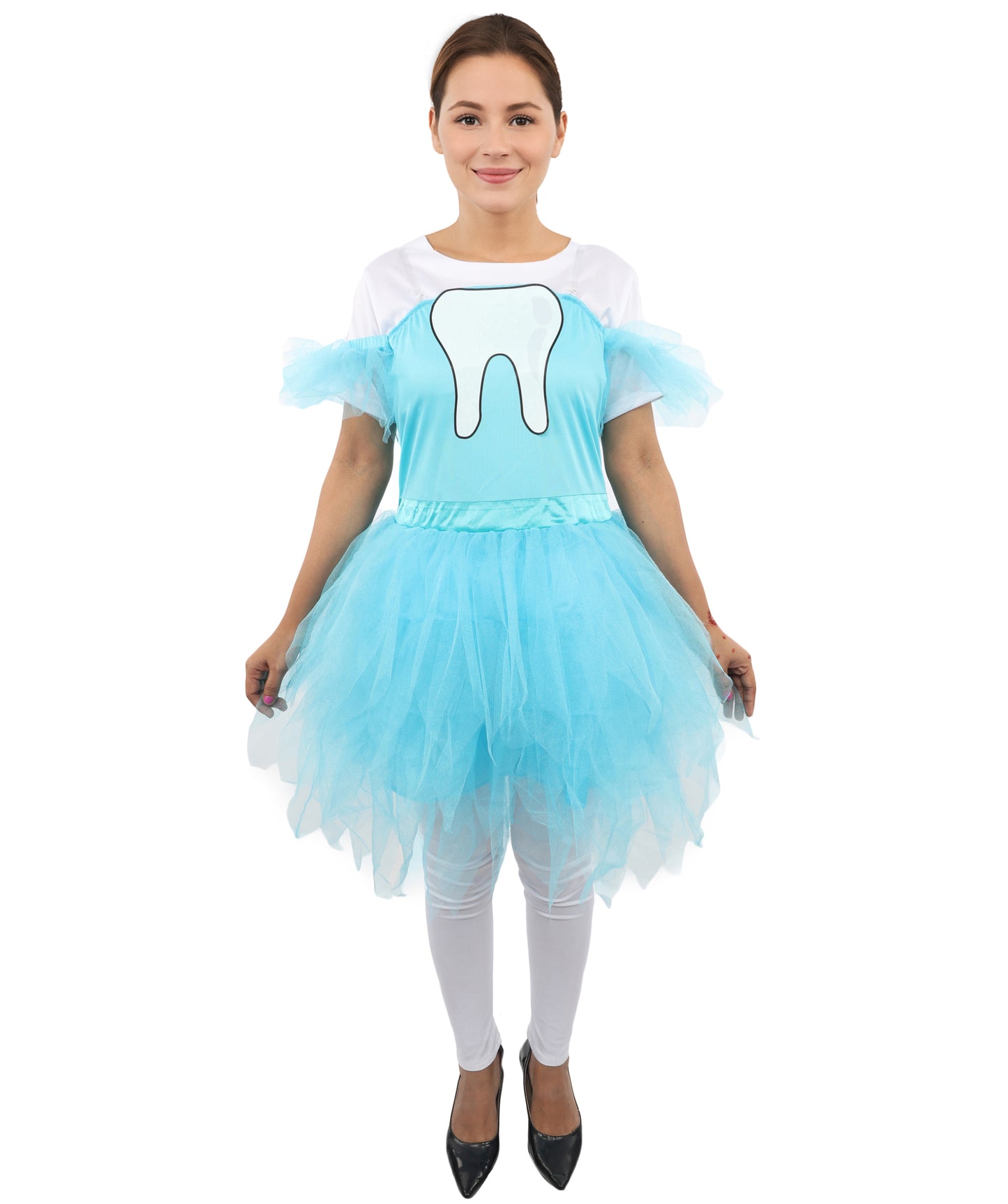 HPO Women's Blue Puff Tulle Costume | Layered Tutu Style Off Shoulder Outfit |  Party Dress for Halloween, Cosplay & Stage Performances