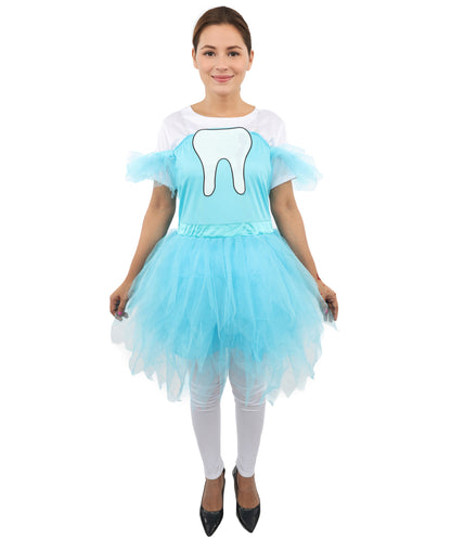 HPO Women's Blue Puff Tulle Costume | Layered Tutu Style Off Shoulder Outfit |  Party Dress for Halloween, Cosplay & Stage Performances