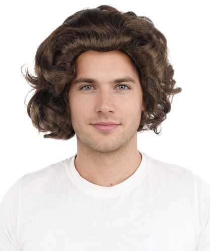 HPO Men's 12-Inch Medium Brown Retro Wig – Wavy Capless Cap Wig for Adults – Lightweight & Breathable for Halloween and Cosplay