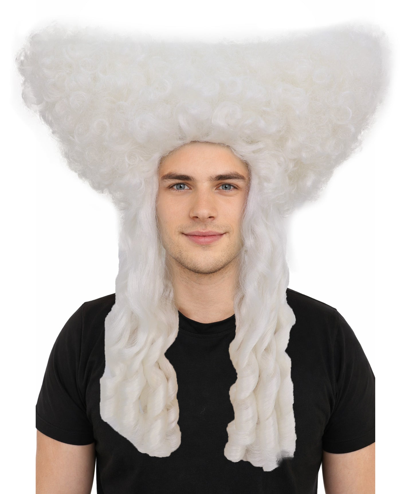 HPO Men’s Colonial Gentleman Wig | White Curly Historical Hairpiece | Costume Wig for Halloween Parties Cosplay Stage & Roleplay
