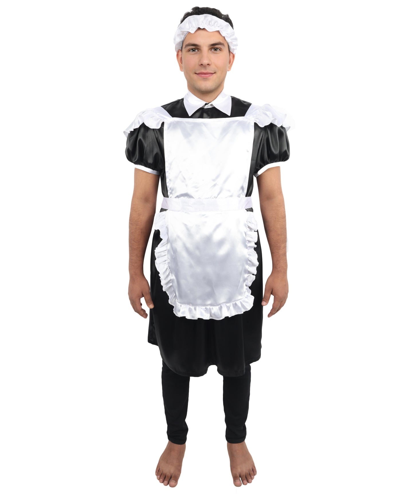 HPO Men's Sissy French Maid Black & White Costume, Crossdress Puff Sleeve Dress, Cosplay Outfit