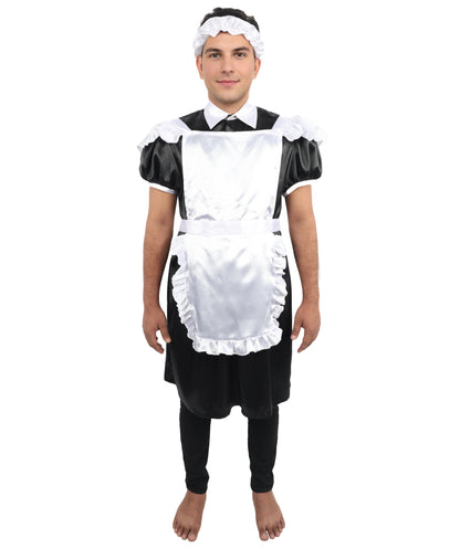 HPO Men's Sissy French Maid Black & White Costume, Crossdress Puff Sleeve Dress, Cosplay Outfit