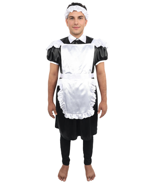 HPO Men's Sissy French Maid Black & White Costume, Crossdress Puff Sleeve Dress, Cosplay Outfit