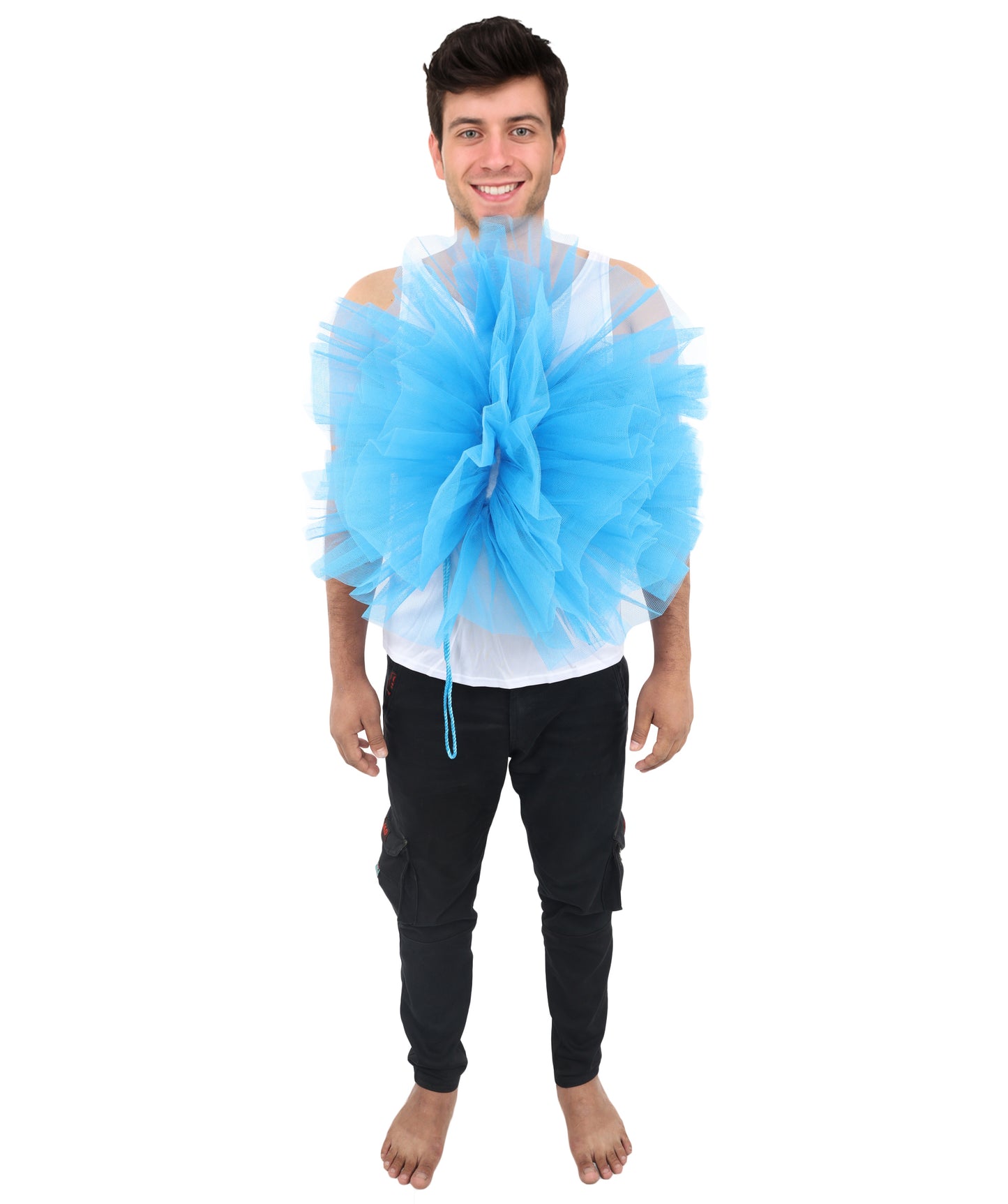 HPO Unisex Blue Shower Loofah Costume | Funny Bath Sponge Outfit with Tulle Mesh Design | Perfect for Halloween, Parties & Comedy Events