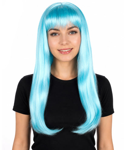 HPO Women's Mysterious Straight Blonde Wig Long with Fringe and Skin Parting| Halloween and Party Wig | Flame-retardant Synthetic Fiber