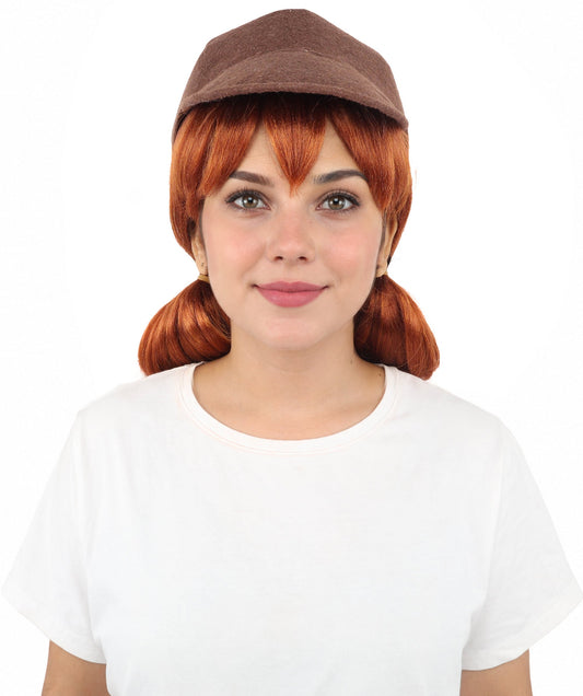 Women's Vintage Baseball Golden Blonde Wig For Adult & Teen | Brown Cap Style Hairpiece with Short Pigtails | Retro Sports Theme Hair for Halloween, Cosplay, Theatre and Parties