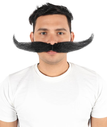 HPO Adult Men's Giant Mustache | Multiple Color Options | Self-Adhesive Fake Mustache | Realistic Costume Facial Hair Accessory for Halloween, Parties & Roleplay