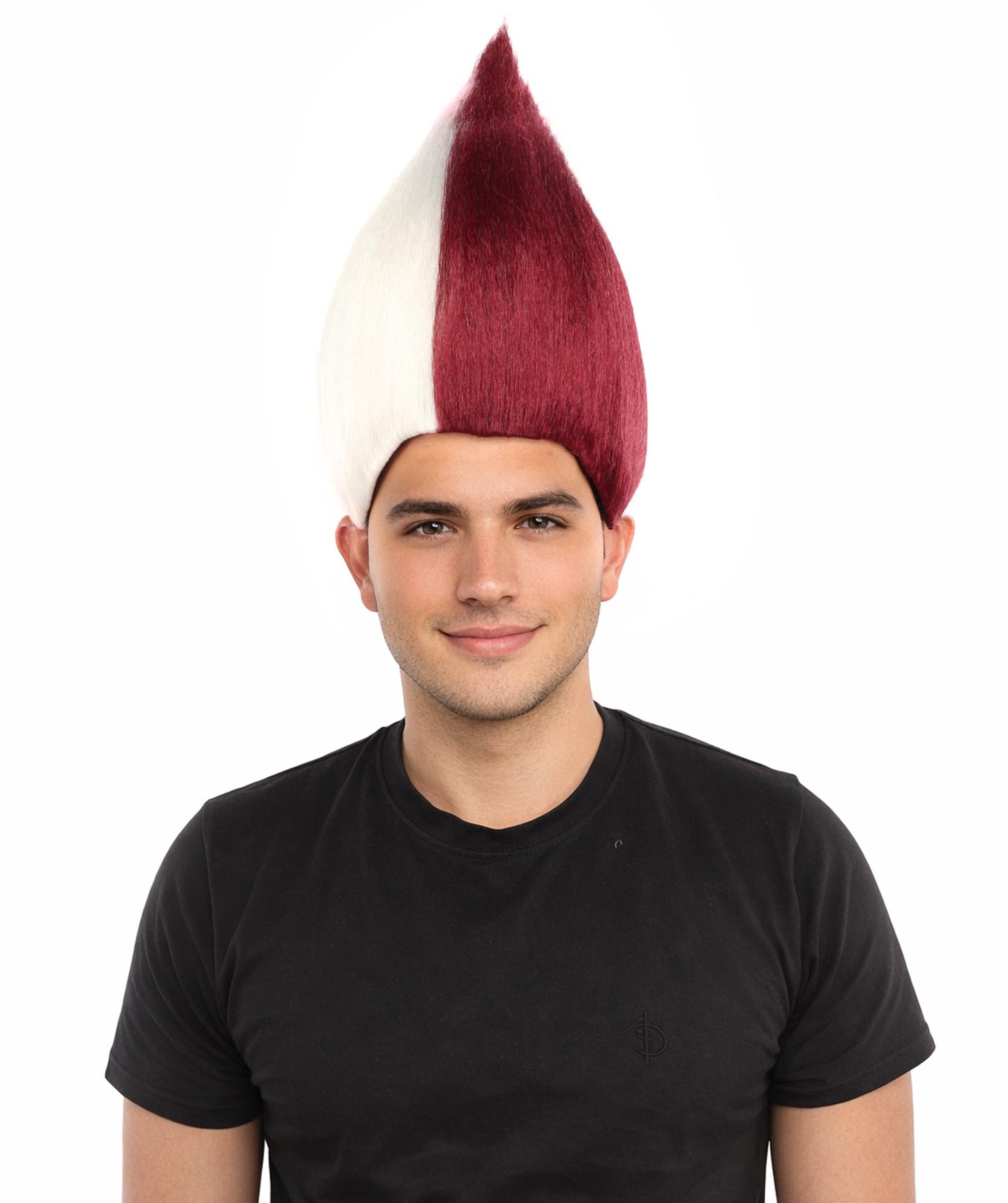 HPO Unisex Qatar Flag-Inspired Maroon & White Sport Troll Wig Troll Wig – Spiky Synthetic Hair with Capless Cap | Ideal for Sports, Cosplay, and National Events