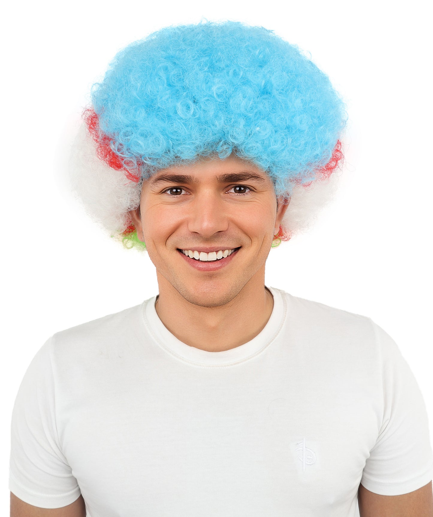 Adult Uzbekistan Flag Clown Wig – Curly Multicolor Synthetic Hair | Ideal for Parties, Parades & National Celebrations