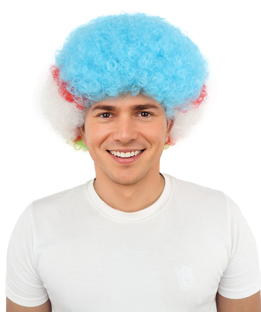 Adult Uzbekistan Flag Clown Wig – Curly Multicolor Synthetic Hair | Ideal for Parties, Parades & National Celebrations